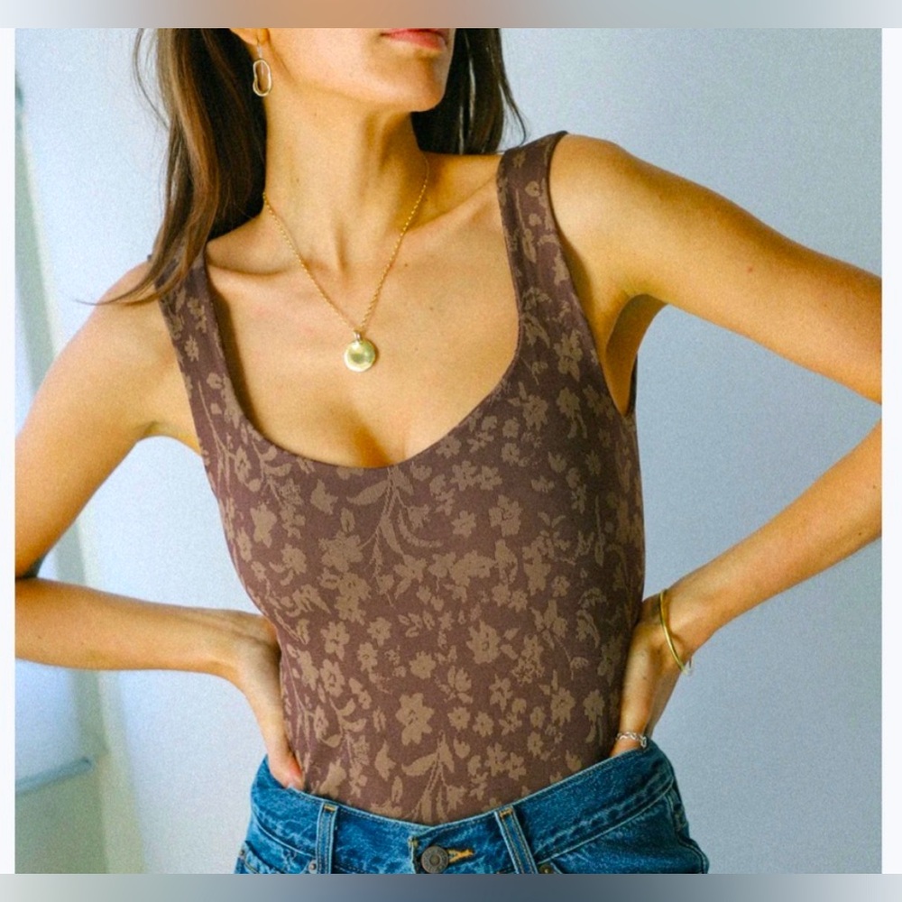 NWT Free People’s Printed Clean Lines Chocolate Combo Bodysuit XS/S